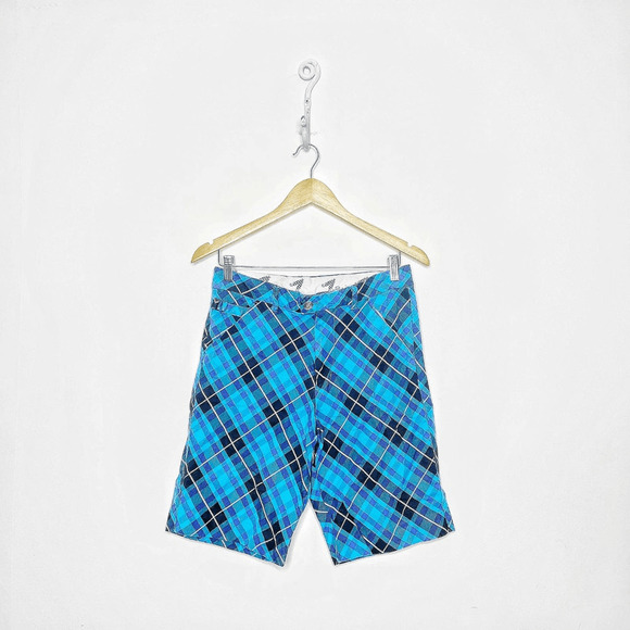 Royal & Awesome BLUE PLAID TREWS SHORTS golf preppy tee loop tour slit Mens 30 - Picture 1 of 7